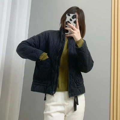 Padded Jacket - Women's Warm Zip-Up Oversized Quilted Jacket-Grace Aura