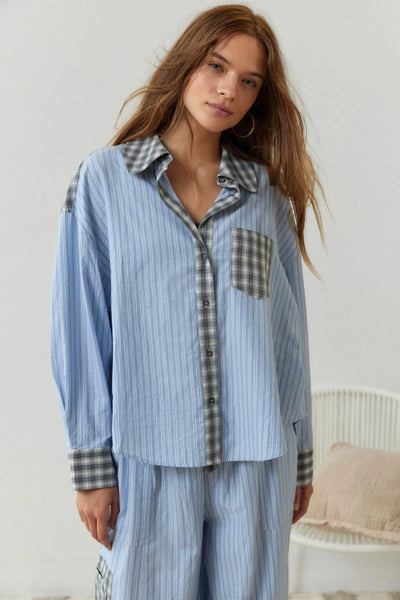 Pajama Set - Women's Long Sleeve Plaid Cotton Pajama Set-Grace Aura