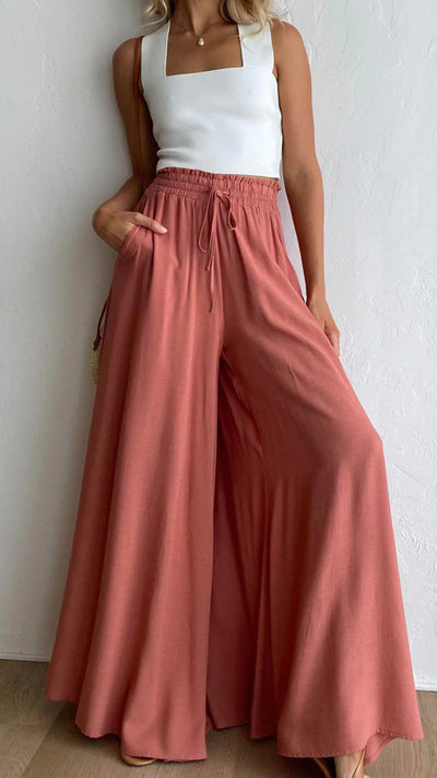 Palazzo Pants - Women's High Waisted Flowy Wide Leg Pants for Summer-Grace Aura