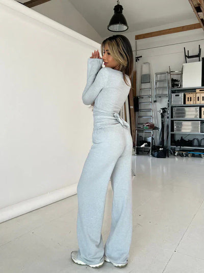 Pants and Top Set | Long Sleeve | V-Neck | Two-Piece Set | Women's Clothing-Grace Aura
