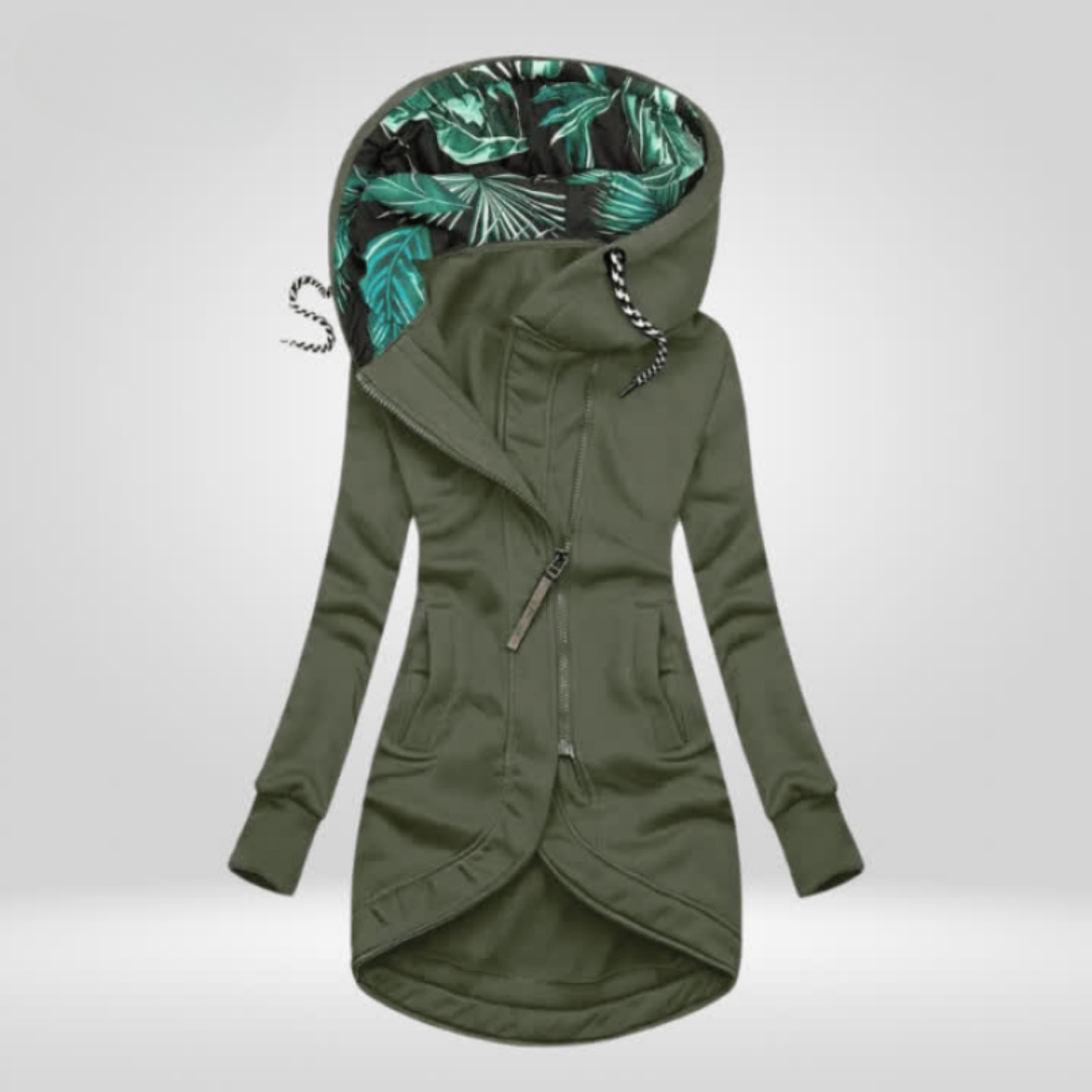 Parka Jacket - Women's Mid Length Hooded Zip-Up Jacket for Autumn -Grace Aura