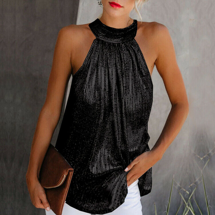 Party Top | Sleeveless | Loose Fit | Glitter Top | Halter Neck Top-Grace Aura