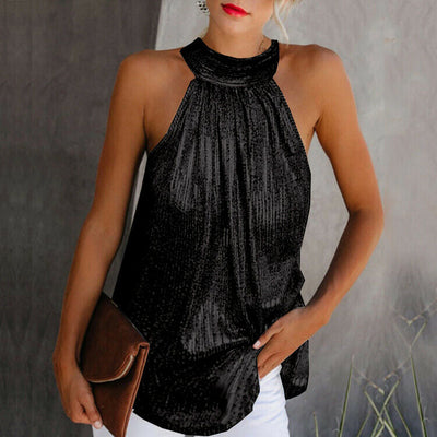 Party Top | Sleeveless | Loose Fit | Glitter Top | Halter Neck Top-Grace Aura