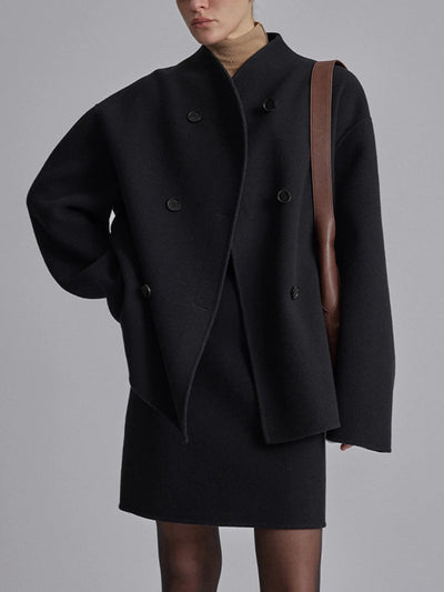 Pea Coat - Women's Short Oversized Double Breasted Trench Jacket-Grace Aura