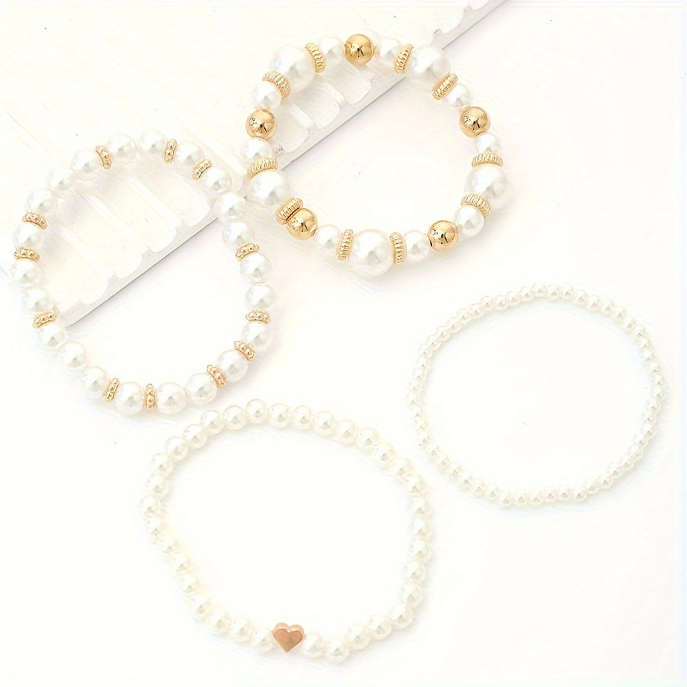 Pearl Bracelet - Women's Elegant Gold and Pearl Bracelet Set-Grace Aura