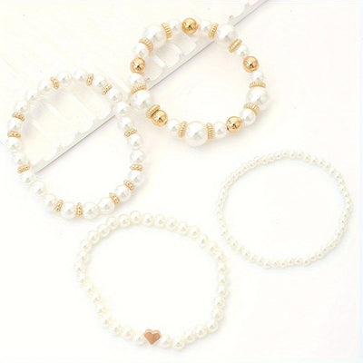 Pearl Bracelet - Women's Elegant Gold and Pearl Bracelet Set-Grace Aura