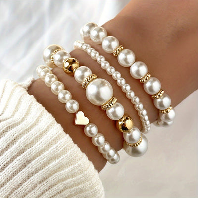 Pearl Bracelet - Women's Elegant Gold and Pearl Bracelet Set-Grace Aura