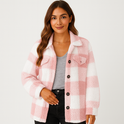 Plaid Jacket - Women's Warm Short Button-Up Fleece Jacket for Winter-Grace Aura