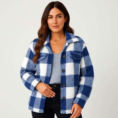 Plaid Jacket - Women's Warm Short Button-Up Fleece Jacket for Winter-Grace Aura