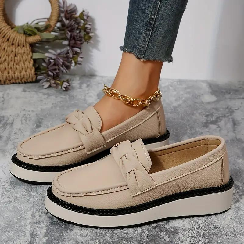 Platform Loafers, Round Toe, Comfortable, Slip On Shoes, Women's Shoes-Grace Aura