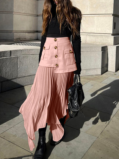 Pleated Skirt - Asymmetrical - High Waist - Midi Skirt - Plisse Skirt-Grace Aura