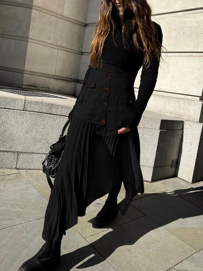 Pleated Skirt - Asymmetrical - High Waist - Midi Skirt - Plisse Skirt-Grace Aura
