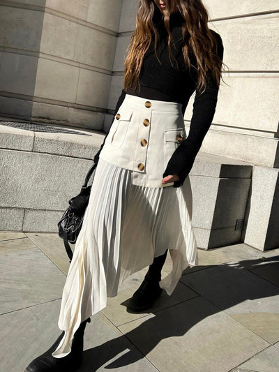 Pleated Skirt - Asymmetrical - High Waist - Midi Skirt - Plisse Skirt-Grace Aura
