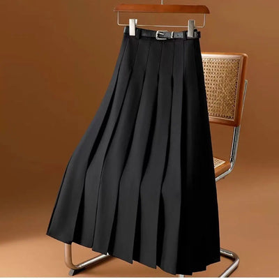 Pleated Skirt | Belt | High Waist | Long Skirt | Plisse Skirt-Grace Aura