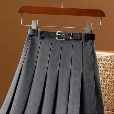 Pleated Skirt | Belt | High Waist | Long Skirt | Plisse Skirt-Grace Aura