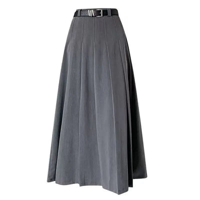 Pleated Skirt | Belt | High Waist | Long Skirt | Plisse Skirt-Grace Aura