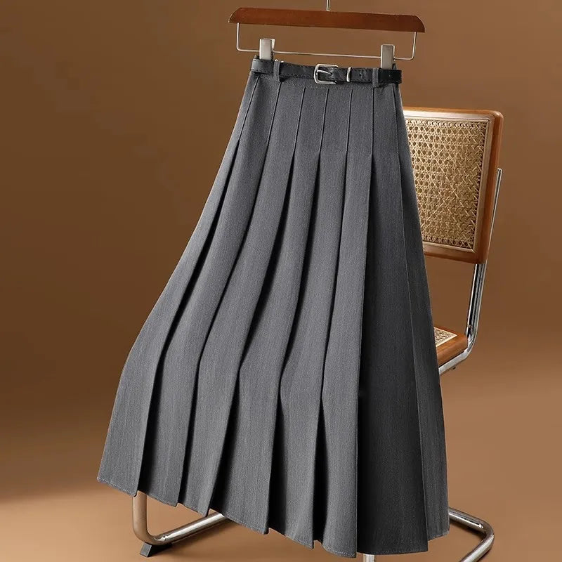 Pleated Skirt | Belt | High Waist | Long Skirt | Plisse Skirt-Grace Aura