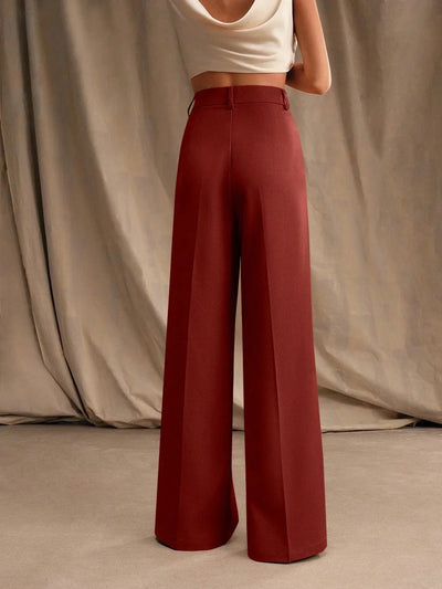 Pleated Trousers - High Waisted - Formal - Wide-leg Trousers - Women's Trousers-Grace Aura