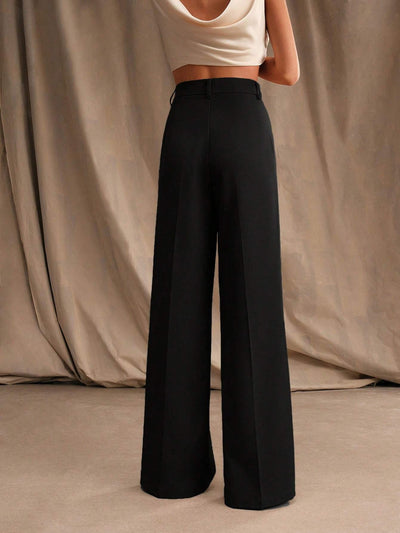 Pleated Trousers - High Waisted - Formal - Wide-leg Trousers - Women's Trousers-Grace Aura