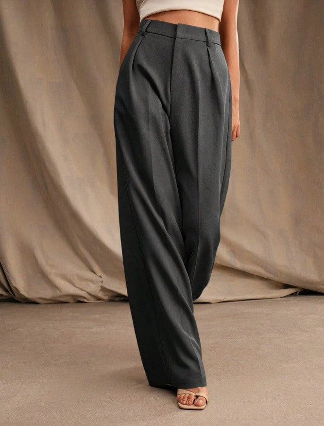 Pleated Trousers - High Waisted - Formal - Wide-leg Trousers - Women's Trousers-Grace Aura