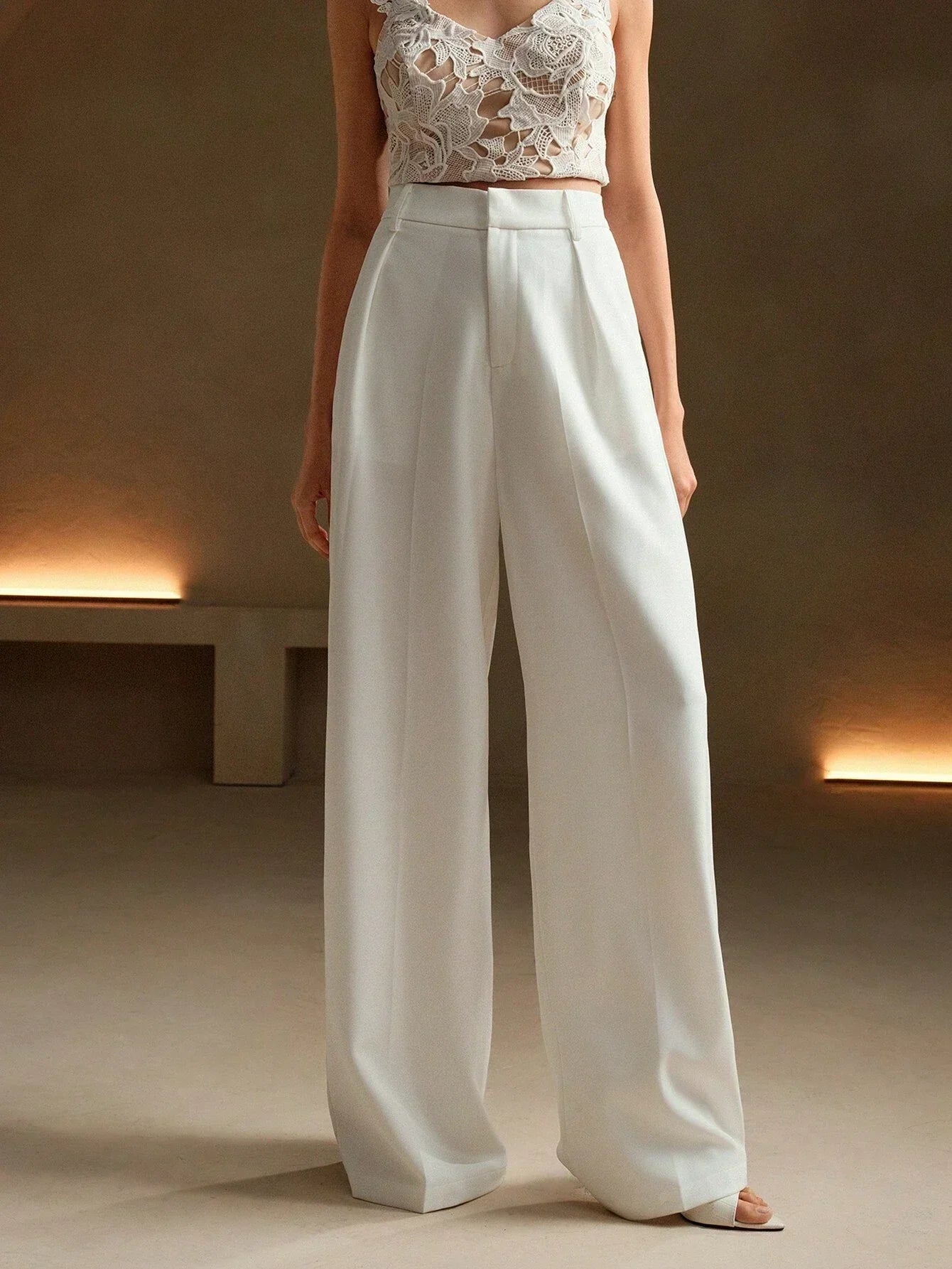 Pleated Trousers - High Waisted - Formal - Wide-leg Trousers - Women's Trousers-Grace Aura
