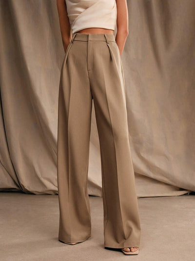 Pleated Trousers - High Waisted - Formal - Wide-leg Trousers - Women's Trousers-Grace Aura