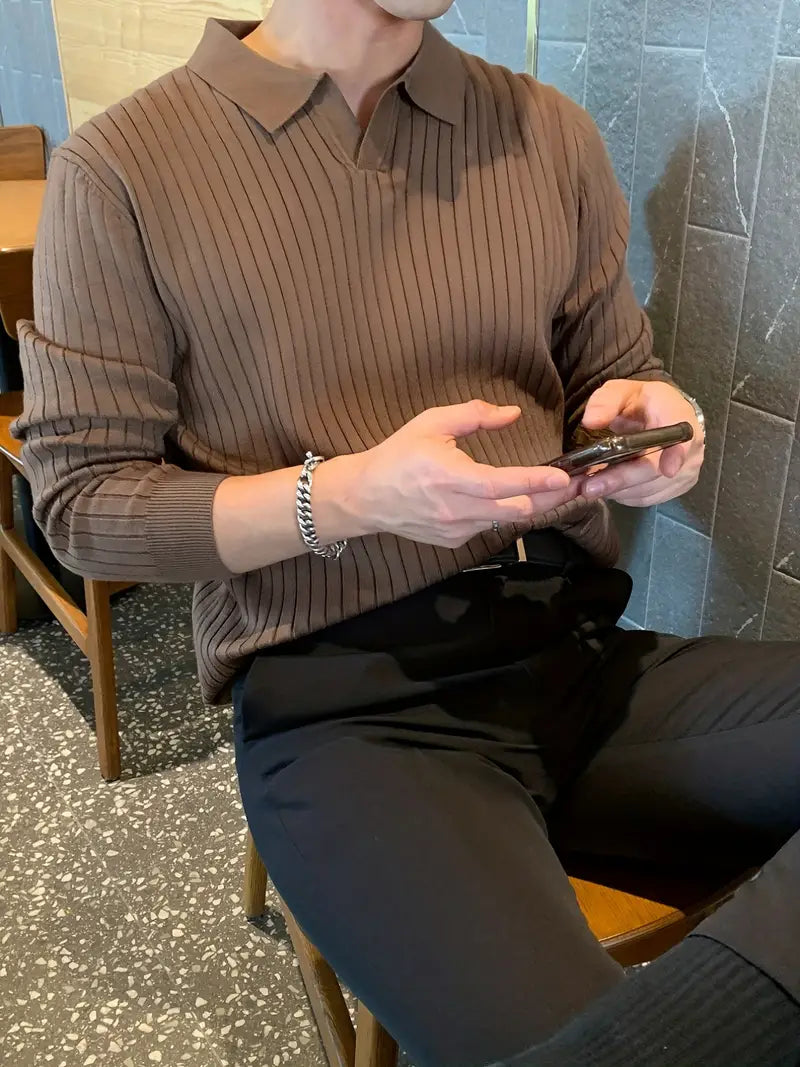 Polo Jumper | Collared | Smart Casual | Knitted Sweater | Men's Clothing-Grace Aura