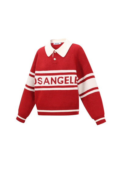 Polo Jumper - Los Angeles - Collared - Knitted Sweater - Women's Knitwear-Grace Aura