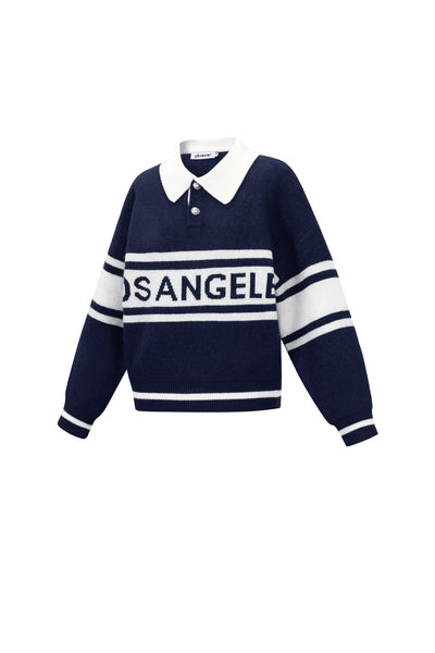 Polo Jumper - Los Angeles - Collared - Knitted Sweater - Women's Knitwear-Grace Aura