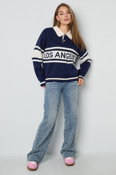 Polo Jumper - Los Angeles - Collared - Knitted Sweater - Women's Knitwear-Grace Aura
