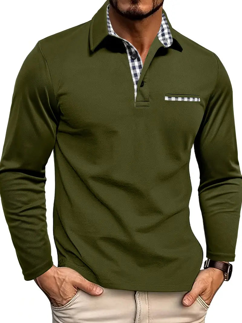 Polo Shirt | Collared | Regular Fit | Long Sleeve Polo Shirts | Men's Clothing-Grace Aura