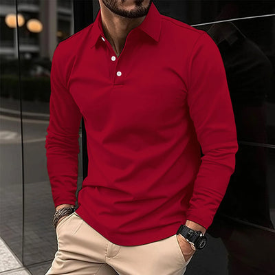 Polo Shirt - Men's Collared Long Sleeve Polo Shirt-Grace Aura