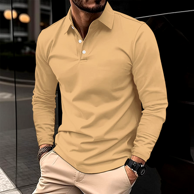 Polo Shirt - Men's Collared Long Sleeve Polo Shirt-Grace Aura