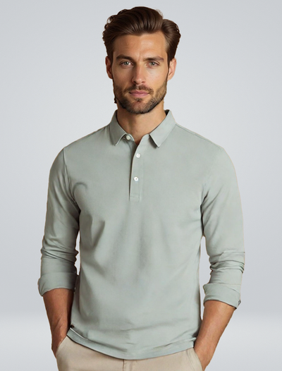 Polo Shirt - Men's Collared Long Sleeve Polo Shirt-Grace Aura