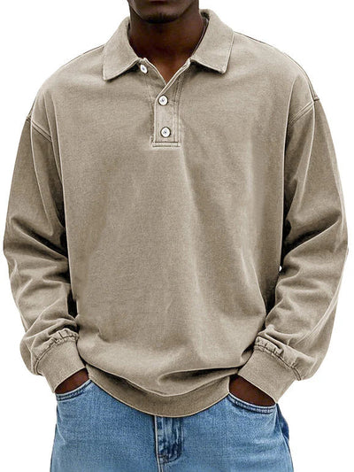 Polo Sweatshirt - Collared - Washed - Oversized Pullover - Men's Clothing-Grace Aura