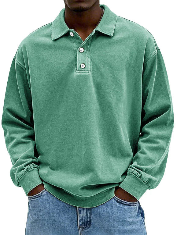 Polo Sweatshirt - Collared - Washed - Oversized Pullover - Men's Clothing-Grace Aura