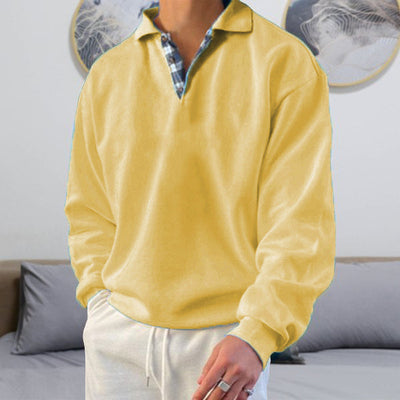 Polo Sweatshirt - Men's Collared Relaxed Fit Polo Pullover Sweater-Grace Aura