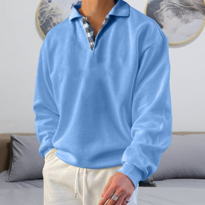 Polo Sweatshirt - Men's Collared Relaxed Fit Polo Pullover Sweater-Grace Aura