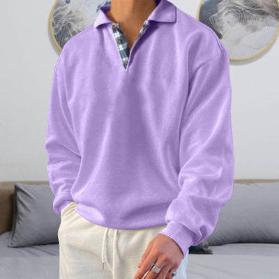 Polo Sweatshirt - Men's Collared Relaxed Fit Polo Pullover Sweater-Grace Aura