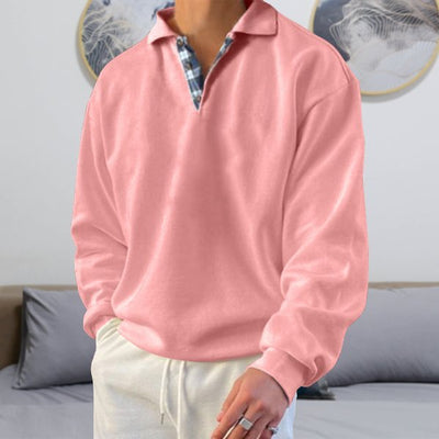Polo Sweatshirt - Men's Collared Relaxed Fit Polo Pullover Sweater-Grace Aura