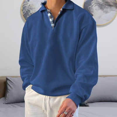 Polo Sweatshirt - Men's Collared Relaxed Fit Polo Pullover Sweater-Grace Aura
