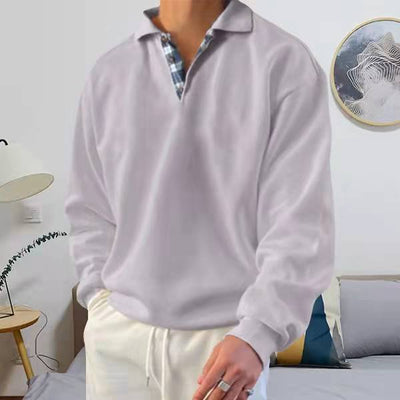 Polo Sweatshirt - Men's Collared Relaxed Fit Polo Pullover Sweater-Grace Aura