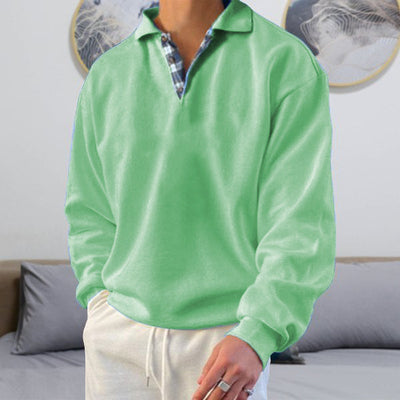 Polo Sweatshirt - Men's Collared Relaxed Fit Polo Pullover Sweater-Grace Aura