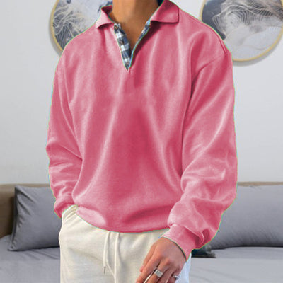 Polo Sweatshirt - Men's Collared Relaxed Fit Polo Pullover Sweater-Grace Aura