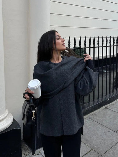Poncho Coat - Woolen - Autumn - Poncho Cape - Ladies Overcoat-Grace Aura