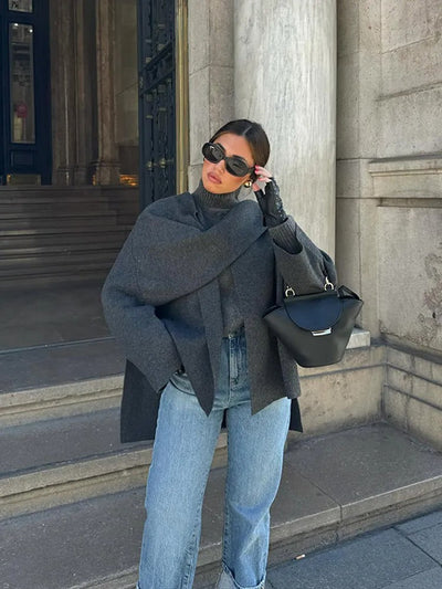Poncho Coat - Woolen - Autumn - Poncho Cape - Ladies Overcoat-Grace Aura