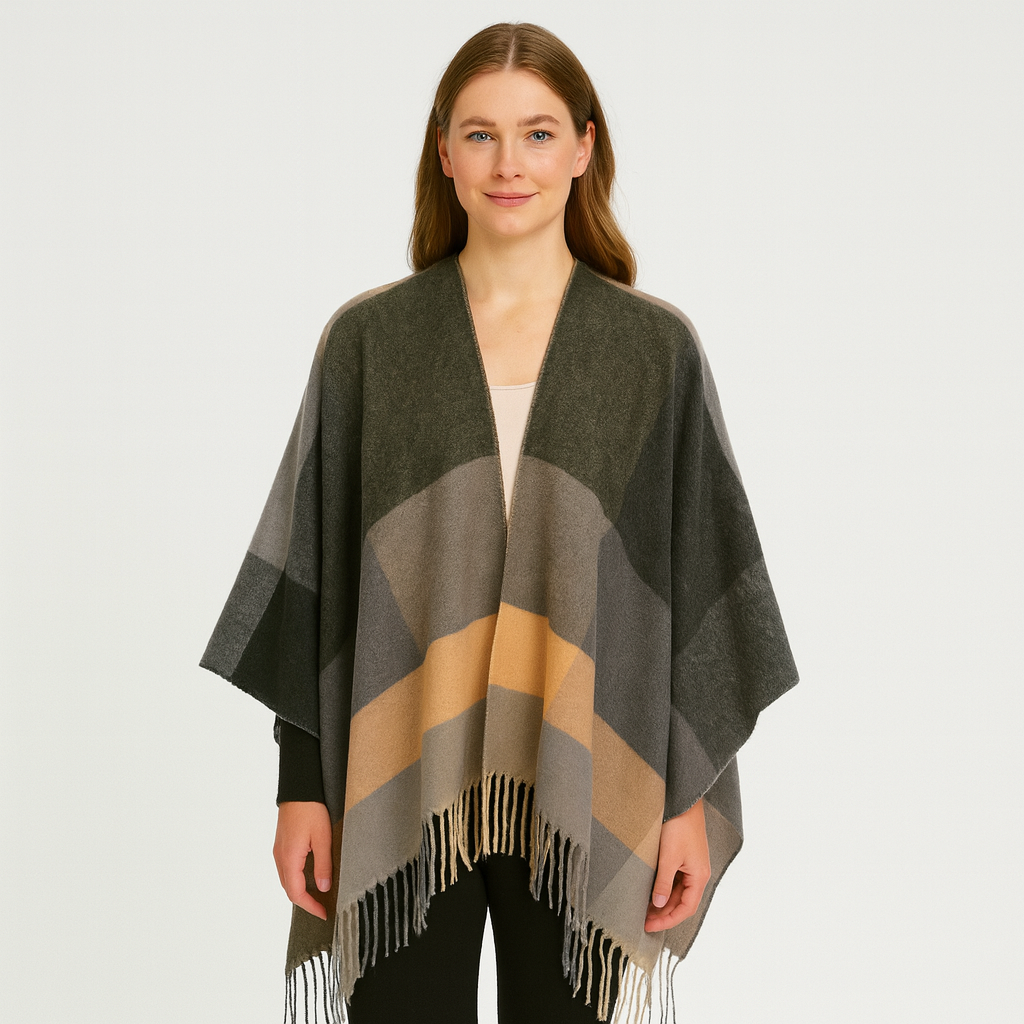 Poncho - Women's Oversized Plaid Shawl Wrap Poncho Cape-Grace Aura