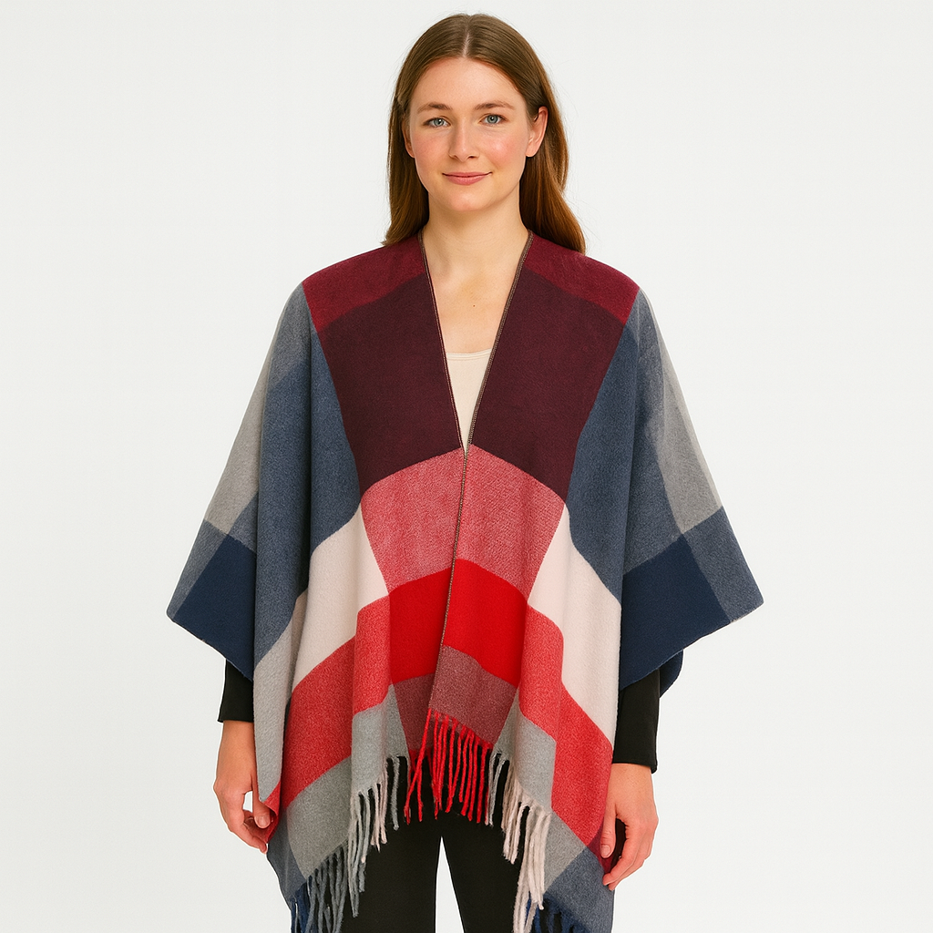 Poncho - Women's Oversized Plaid Shawl Wrap Poncho Cape-Grace Aura
