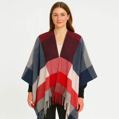 Poncho - Women's Oversized Plaid Shawl Wrap Poncho Cape-Grace Aura