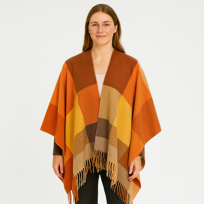 Poncho - Women's Oversized Plaid Shawl Wrap Poncho Cape-Grace Aura